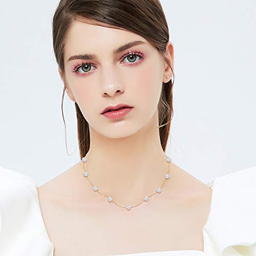 SISGEM Solid 14K Gold Pearl Necklace for Women Freshwater Cultured Pearl Choker Necklace Station Tin Cup Pearl Necklace Dainty Jewelry for Her Anniversary, 16''-18''2