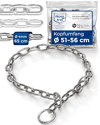 Kettenwürger für Hunde mit Kopfumfang 46-51 cm aus Edelstahl V4A Hundekette mit Zugstop Kettenhalsband kurzgliedrig 4mm dick und 60 cm Gesamtlänge