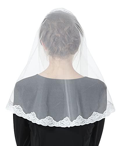 Chapel Veil Catholic Church Mantilla Lace Embroidered Off White Elegant Head Cover V106