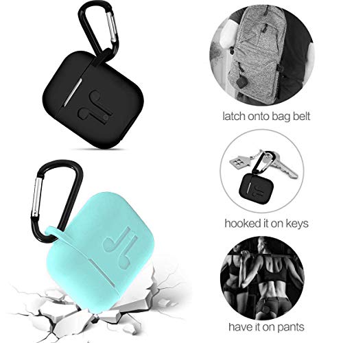 Airpods Case, Airpods Accessories Kits, 2 Packs Protective Silicone Cover Skin Apple Airpods Anti-Lost Airbag Belt,Airpods Ear Hook For Apple Airpods 2Nd 1St Generation (Black+Green) #TOP1