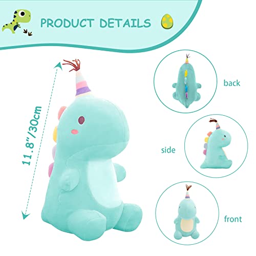 Auderhine 11.8" Soft Dinosaur Plush Figure, Cute Fat Dino Toy Doll, Squishy Stuffed Animal For Anxiety Relief, Kids Birthday Gift (Blue) #TOP3