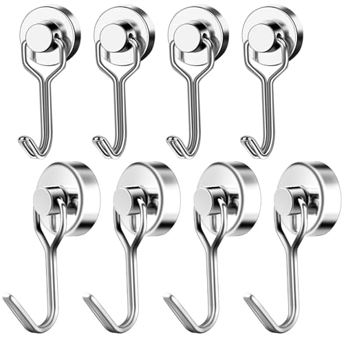 8 Stück Magnethaken Extra Stark Magnet Schlüsselhalter Magnet Handtuchhalter Drehbar Magnetischer Haken rostfrei Metallhaken für Kreuzfahrt Grill BBQ Küche Kühlschränke Gadgets Eisentüren Büro