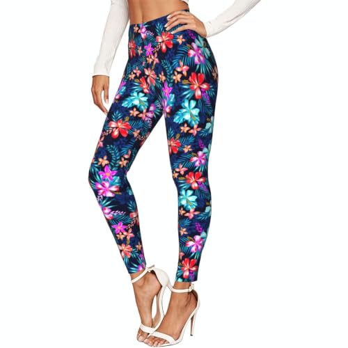 Leggings elásticos con estampado floral azul para mujer cómodos y opacos