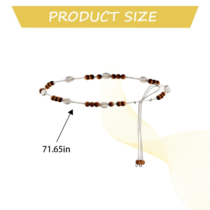 Womens Boho Macrame Belt for Dress Bohemian Style Rope Tassel Braided Waist Belt with Wooden Beads Shell Charm for Stylish Festival Casual Beach Accessories3