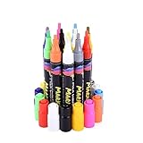 MILA MARKERS 11-Color Liquid Chalk Markers Set - Multicolor 6mm Reversible Tip - Water-Based Low-Odor Erasable Chalkboard & Window Markers with 16 Labels, Mini Chalkboard & 2 Stencils