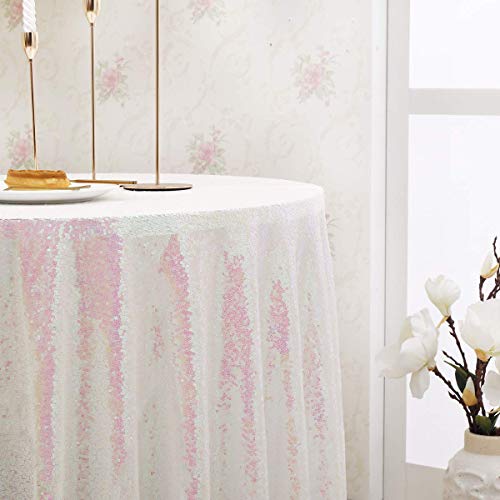 Kirsooku White Sequin Tablecloth Glitter Sparkly Iridescent Shimmer For Round Table Cloth 50 Inch Table Covers Decorations For Birthday Party Halloween Decor Supplies Event Wedding #TOP1