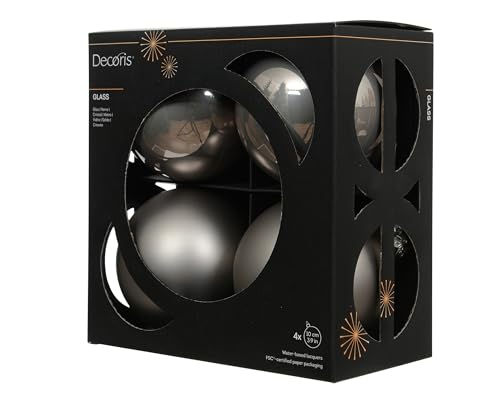 Kaemingk Weihnachtskugeln Glas 10cm 4 Stück - matt & glänzend - Große Christbaumkugeln Weihnachtsbaumkugeln für Weihnachten - Christbaumschmuck & Weihnachtsbaumschmuck - Zart Grau