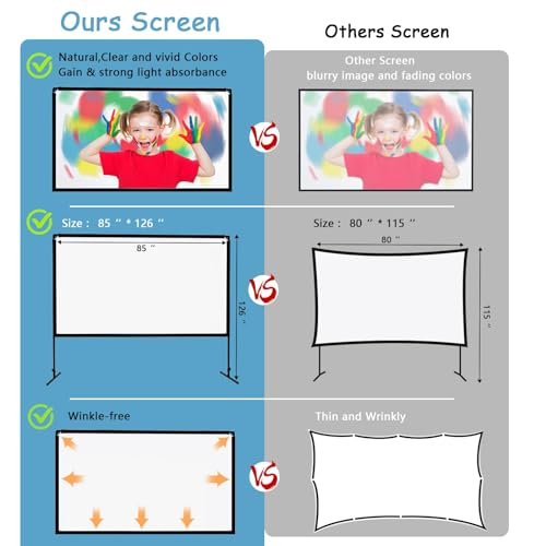 150-Zoll-leinwand Beamer mit Ständer, GT GETCO TECH 16:9 Indoor-Outdoor-Beamer leinwand mit stativ, tragbarer HD-Beamer leinwand, hintere Kinoleinwand mit Tragetasche