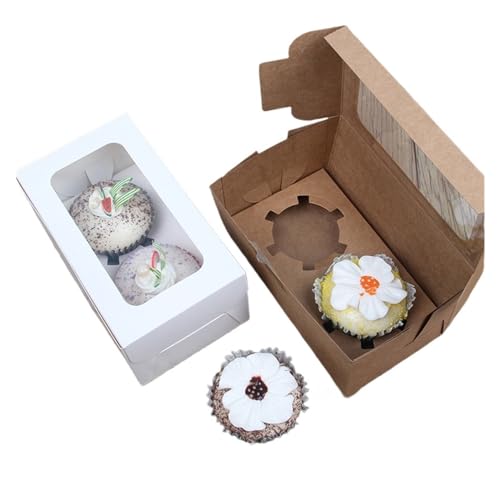 30 Kuchenboxen Mit Fenster - Cupcake Transportbox 13,5cm - Mit Backpapier & Aufklebern