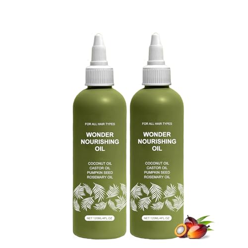 Aceite Capilar para el Crecimiento Capilar de 120 ml (4 oz) - Mascarilla para el Cuero Cabelludo Prensada en Frío y Sérum Wonder Growth Oil, 100% Puro, Cabello Natural, Grueso y Fuerte (2Pcs)