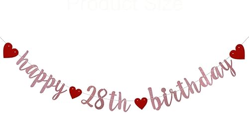 SUNbetterland - Cartel de feliz cumpleaños número 28, guirnalda de papel con purpurina de oro rosa para suministros de decoración de fiesta de