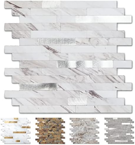 Yipscazo Peel and Stick Stone Metal Wall Tiles, Stick on Tiles for Backsplash Kitchen, Bathroom, Laundry Room, Camper, Fireplace (12'' X 12'', 5 Sheets in Perisa)