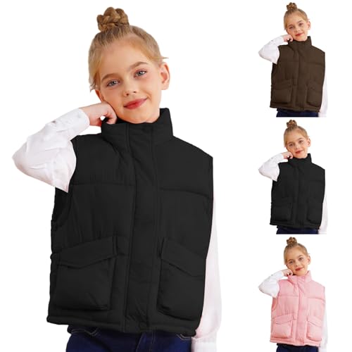 Boys Girls Warm Puffer Vest Puffy Sleeveless Mock Neck Jacket Pockets Lightweight Zip Up Winter Thick Warm