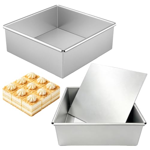 MUNGHOK 2 Stück Backform Quadratisch 20x20 cm, Eloxiertes Aluminium Kuchenform Eckig, Quadratische Backformen mit Abnehmbarer Boden für Kuchen Brownies Schichttorten