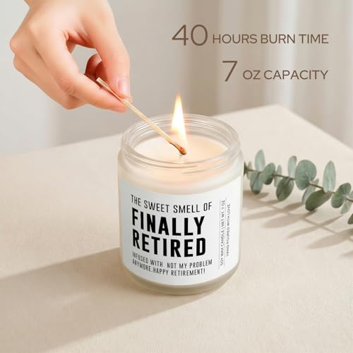 Image of Retirement Gift for Woman Man, Retired Gifts for Women Men, Coworker, Teacher, Nurse, Friends and Family, Funny Retirement Candle Decoration, Lavender Soy Wax Candle 7Oz