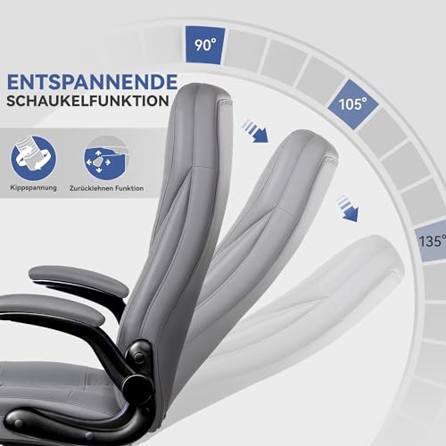Guessky Chefsessel Bürostuhl, Hoher Rückenlehne Ergonomischer Bürostuhl mit gepolsterter...