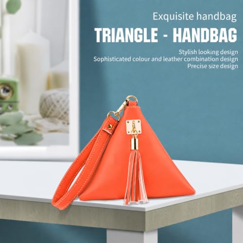 Image of Women Synthetic Leather Clutch Wallet Triangle Wristlet Purse with Wrist Strap