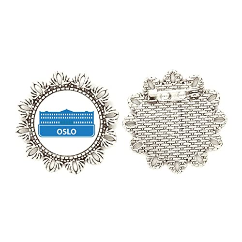 Broche de flores plateadas Oslo Norway en tamaño medium para solapa