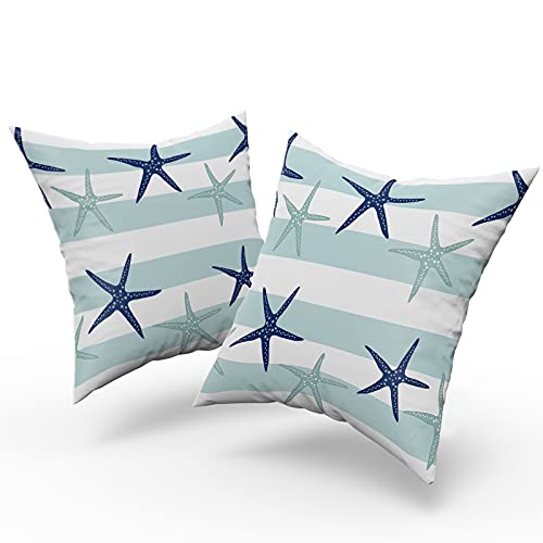 Nautical Starfish Pillow Covers 18X18 Inch Summer Coastal Pillows Farmhouse Outdoor Decor for Home Bedroom Living Room Cotton Navy Blue Pillowscase,Square Cushion Cover,Set of 2 - Image 3
