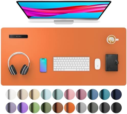 Aothia Schreibtischunterlage,Große PU Leder Mauspad,91 x 43cm,Hermes Orange | Rutschfeste Schreibtisch Unterlage,Tischunterlage, Multifunktional Mouse mat,Schreibtisch Organizer fü