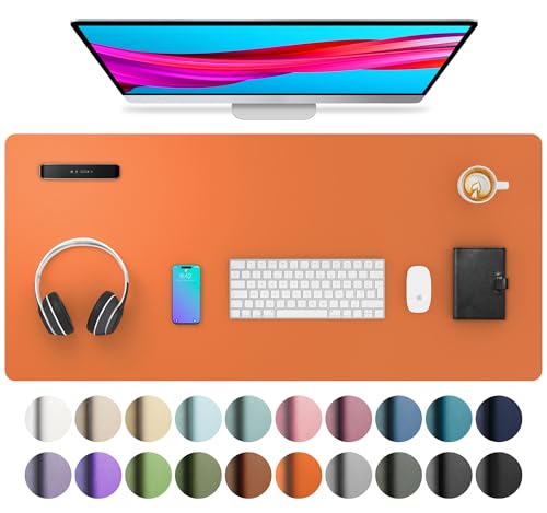 Image of Leather Desk Pad Protector,Mouse Pad,Office Desk Mat, Non-Slip PU Leather Desk Blotter,Laptop Desk Pad,Waterproof Desk Writing Pad for Office and Home (36 inch x 17 inch, Hermes Orange)