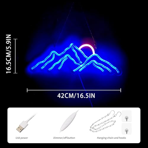 Image of LED Decorative Lights USB Mountains Sunrise Sunset Led Neon Signs Home Decoration Wall Art Holiday Gift Brightness Adjustable 16.5''x11.8''