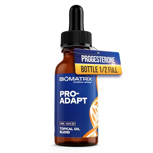 BioMatrix Progesterone Vitamin E Rice Bran Topical Oil | Bottle 1/2-Full by Design | Crafted in USA 15 mL Glass | Pro-Adapt