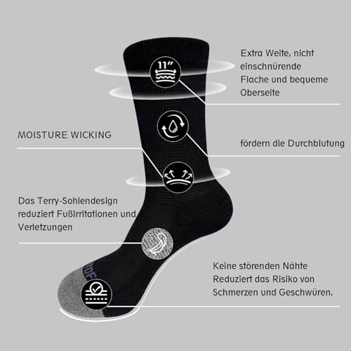 LOFIR Diabetiker Baumwolle Socken Herren: Gesundheitssocken mit Extra Weiter Bund Ohne Gummi Ohne Naht Venenfreundliche Socken mit bequemer gepolsterter Sohle für Herren Schwarz 4 Paare Größe 47-50 4