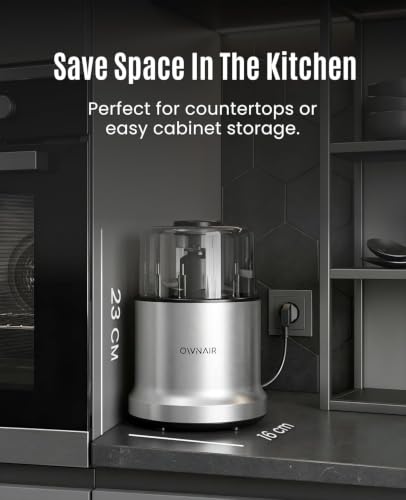 Image of Ownair Chopper Electric for Kitchen - 800W Pure Electric Copper Motor, 300ml Vegetable Chopper with Stainless Steel Blades, Safety Lock, Transparent Lid - Compact Kitchen Food Processor (Grey)
