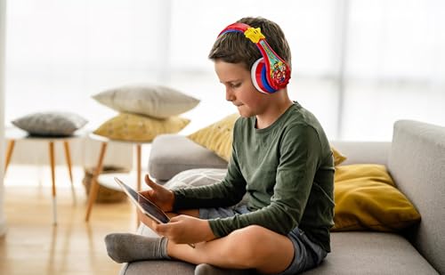 Image of eKids Super Mario Wireless Bluetooth Portable Kids Headphones with Microphone, Volume Reduced to Protect Hearing Rechargeable Battery, Adjustable Kids Headband for School Home or Travel