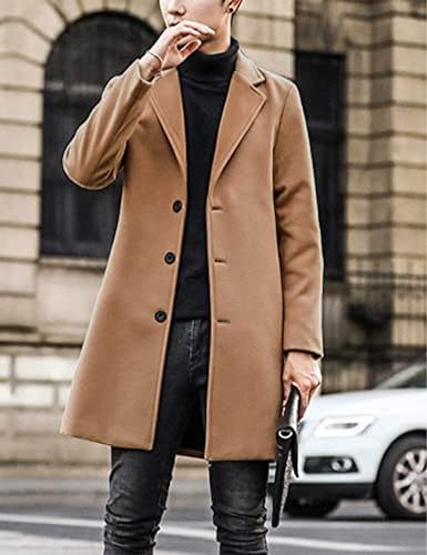 Tanming Mens Black Trench Coat Notched Lapel Single Breasted Long Peacoat Overcoat4