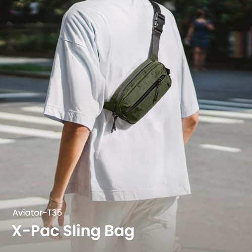 Image of tomtoc Sling Bag with RFID Blocking, X-Pac /Non X-Pac Minimalist Crossbody Chest Pack for Men and Women, Lightweight Water-Resistant Bag for Travel and Daily Commutes, X-pac Olive, 1.5L, Lightweight