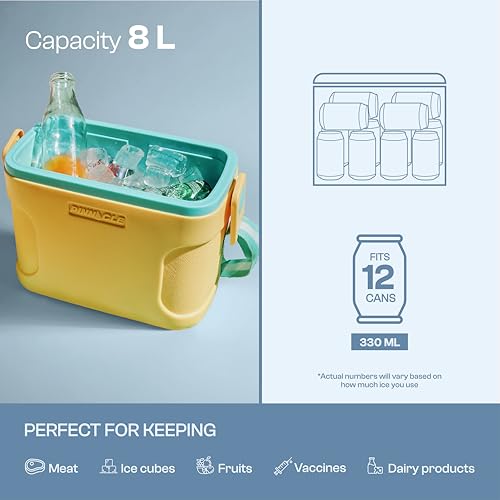 Image of Pinnacle Passion 8L Chiller Ice Box |Fits 12 Cans |Holds Ice Upto 36 hrs| Adjustable Straps, Lid-Lock & Drink Holder| Portable Insulated Ice Cooler Box for Picnic, Car Travelling, Parties (Yellow)