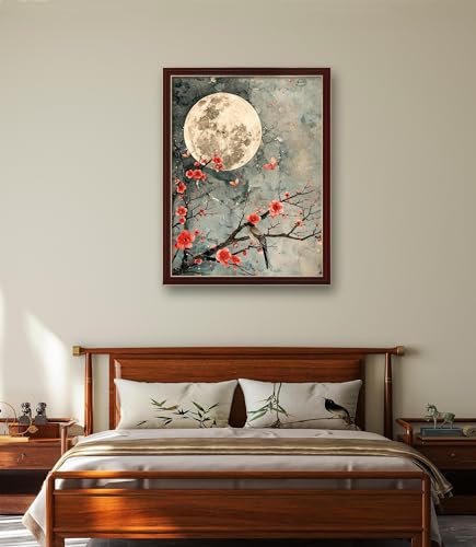 Image of Leczany Cross Stitch Patterns Stamped Kit for Beginners | Embroidery Supplies DIY Craft Kit Needlepoint for Adults Starter | 11CT, 3 Strands | The Moon and Plum Blossoms 15.8x20.9 inches