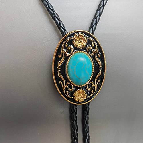 Artist Unknown Golden Flower Turquoise BOLO Tie for Women Bridegroom Wedding Necklace Vintage Western Cowboy Necktie