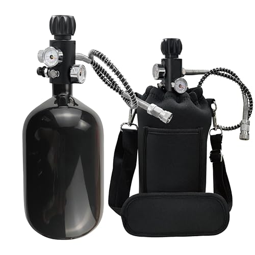 DOT 68ci 4500Psi Carbon Fiber Paintball Tank System,Black PCP air Tank,HPA Ttank Paintball Air Tank PCP Tank with 5/8-18UNF Thread Dual Gauge Valve