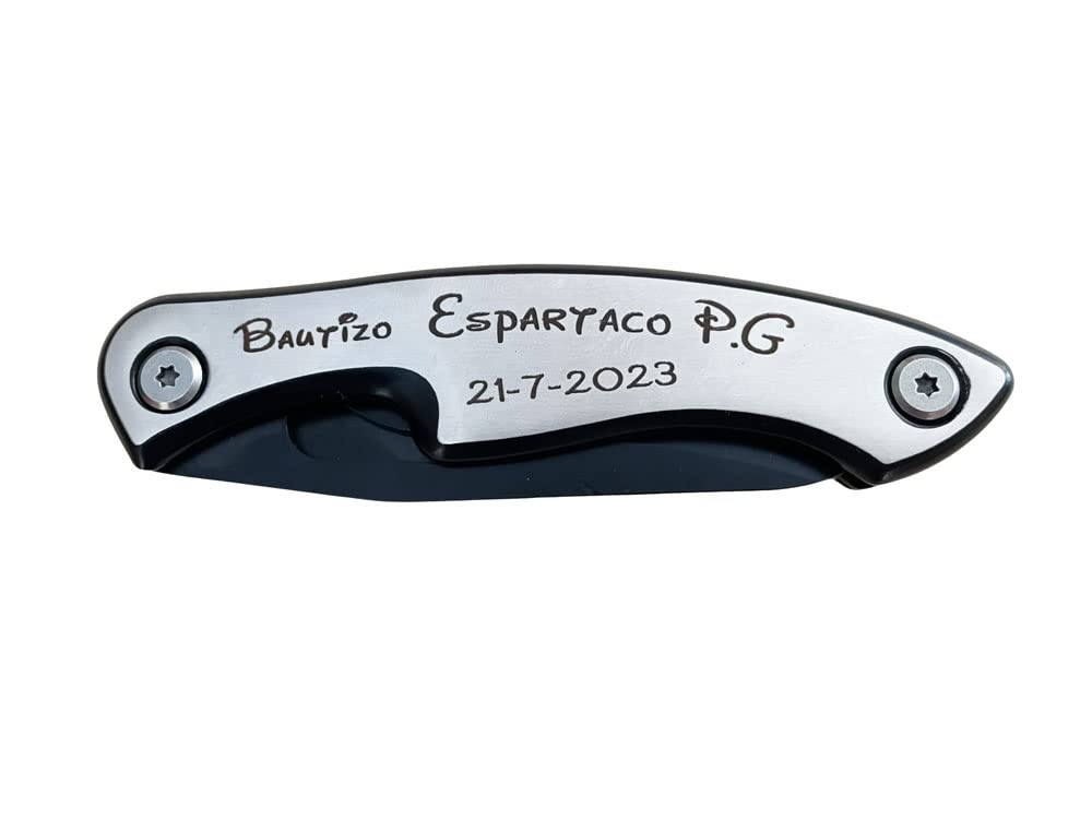regalo grabado - 1 Navaja Personalizada | Acero Inoxidable Negro | Grabado Permanente | Ideal para Bodas, Bautizos y Eventos | Diseño Personalizable, Acero inoxidable | Unidades (1)
