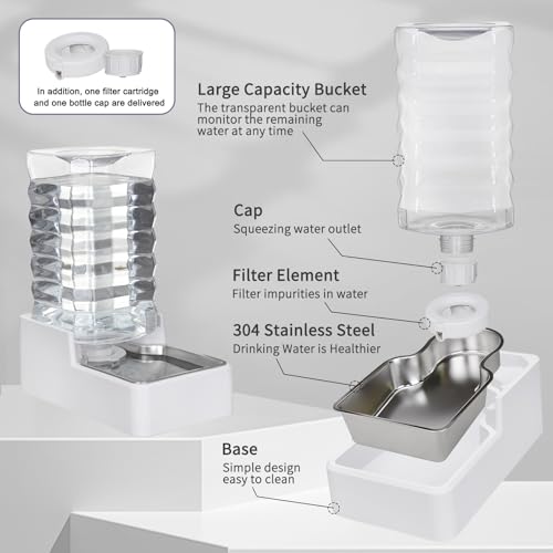 Automatic Pet Water Dispenser: 9L Gravity-Fed Stainless Steel Bowl - BPA-Free Large Capacity White Feeder for Dogs & Cats - Indoor/Outdoor Use - Image 3