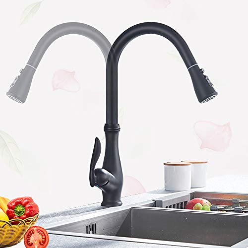 Robinet d'évier de cuisine noir mat avec mitigeur extractible et bec rotatif pour bar