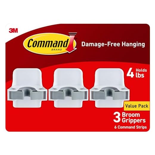 Command Broom and Mop Grippers, 3 Hangers and 6 Command Strips, Damage-Free Hanging Wall Mount Broom and Mop Holder, Household Cleaning Organizer for Organization and Storage, Holds up to 4 lb