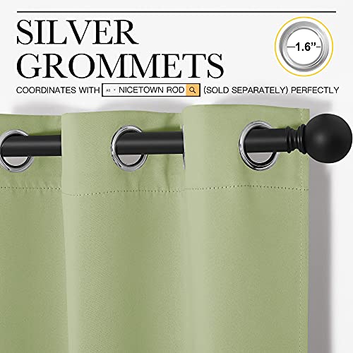 Image of NICETOWN Nursery Curtains 63 inch Long, Thermal Insulated & Room Darkning Curtains with Grommet Top, Light Sage Green Draperies for Son's Room, Kitchen, 1 Pair, W42 x L63 in per Panel