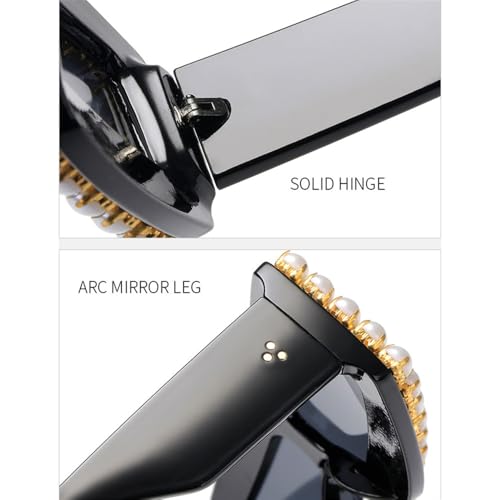 Flat Top One-Piece Pearl Sunglasses Men Oversized Retro Sun Glasses Ladies Irregular Eyewear(C7,One Size)4