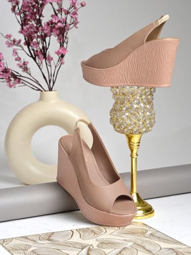 Image of Shoetopia Women's Slingback Wedge Heels | Stylish Comfortable Platform Sandals for Casual & Party Footwear