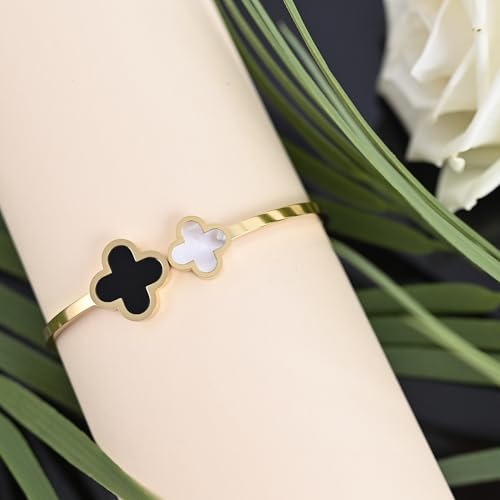 18K Gold Plated Four Leaf Clover Bracelet for Women. Trendy Clover Women's Gold Bracelet. Best Clover Bracelet Jewelry Gift for Women.2