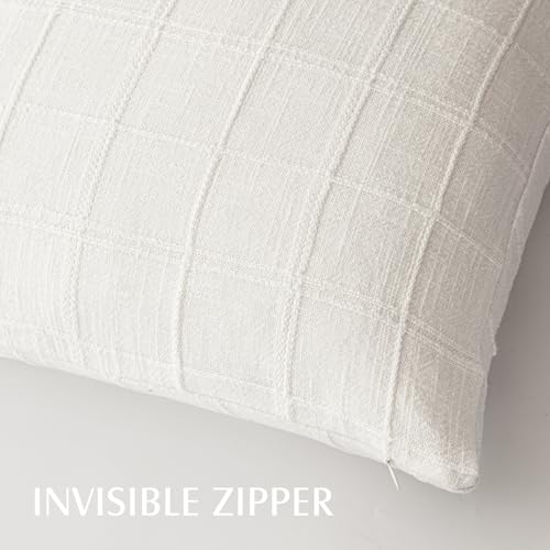 image for Foindtower Set of 2 Decorative Linen Check Throw Pillow Covers Neutral