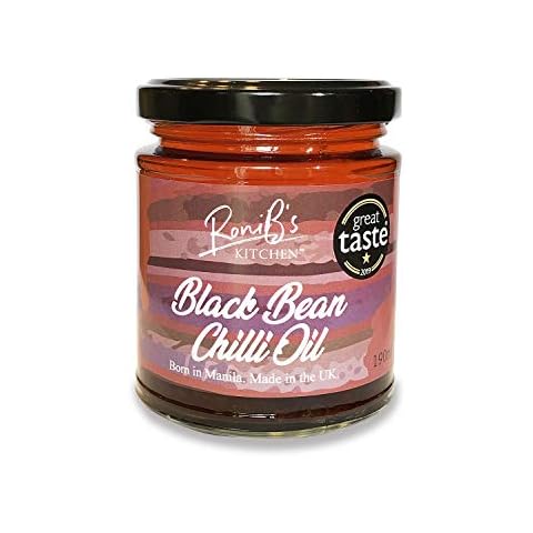 Great Taste Winner Black Bean Chilli Oil - Vegan Made with Natural Ingredients - Drizzle Over soups, Mix in Salad dressings, Create dips, Cook in stir Fry, stews, casseroles and Pasta sauces - 190ml Cover