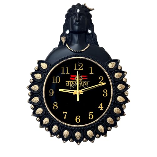 Image of Mahakal Lord Shiva Decorative Wall Clock | Spiritual Shiv Ji Analog Quartz Timepiece | Antique Black & Gold Finish |Wall Decor for Living Room, Pooja Room, Office & Housewarming Gift