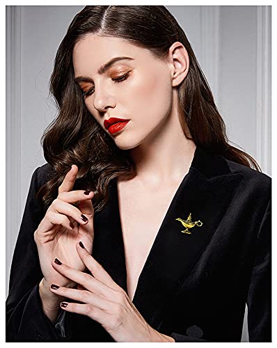 Vintage Aladdin Genie Lamp Brooch Pin for Women Girls Fashion Gold Tone Unique Crafts Lapel Pins Dress Accessories Birthday Christmas Party Jewelry