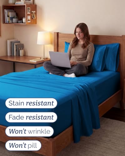 Image of Extra Deep Twin XL Sheet Set - 4 Piece Breathable & Cooling - Royal Blue | Hotel Luxury Bed Sheets Set, Easy & Secure Fit, Ultra-Soft, Wrinkle & Fade Free, Comfy Sheets Set with Extra Deep Pockets