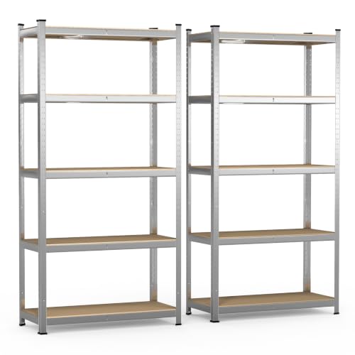 VOUNOT 2 x Estantería Metálica Reforzada 180x90x40 cm, Estante Almacenamiento de 5 Niveles, Estantería Cargas Pesadas, Montaje sin Herramientas, Carga de 1250 kg, para Garaje, Bodega, Trastero